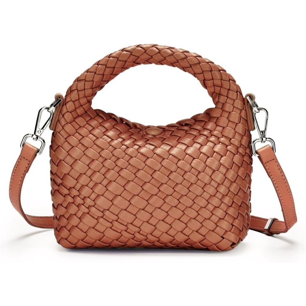 Woven Vegan Leather Crossbody Bag Small Lightweight Adjustable for Women